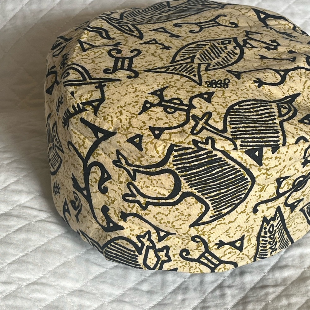Artistic Cream and Black Pattern Cotton Kufi/Hat